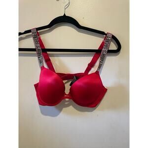 Victoria's Secret Very Sexy Pushup Shine Sparkly holiday Rhinestone Red bra 34B